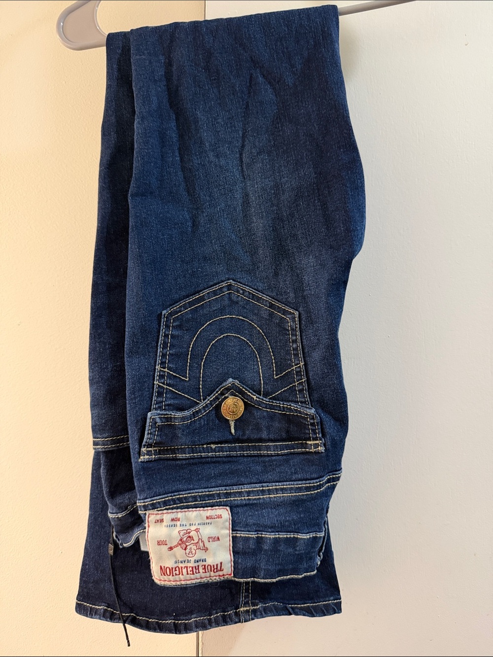 True Religion Indigo Blue Denim Jeans with Signature Horseshoe Stitch